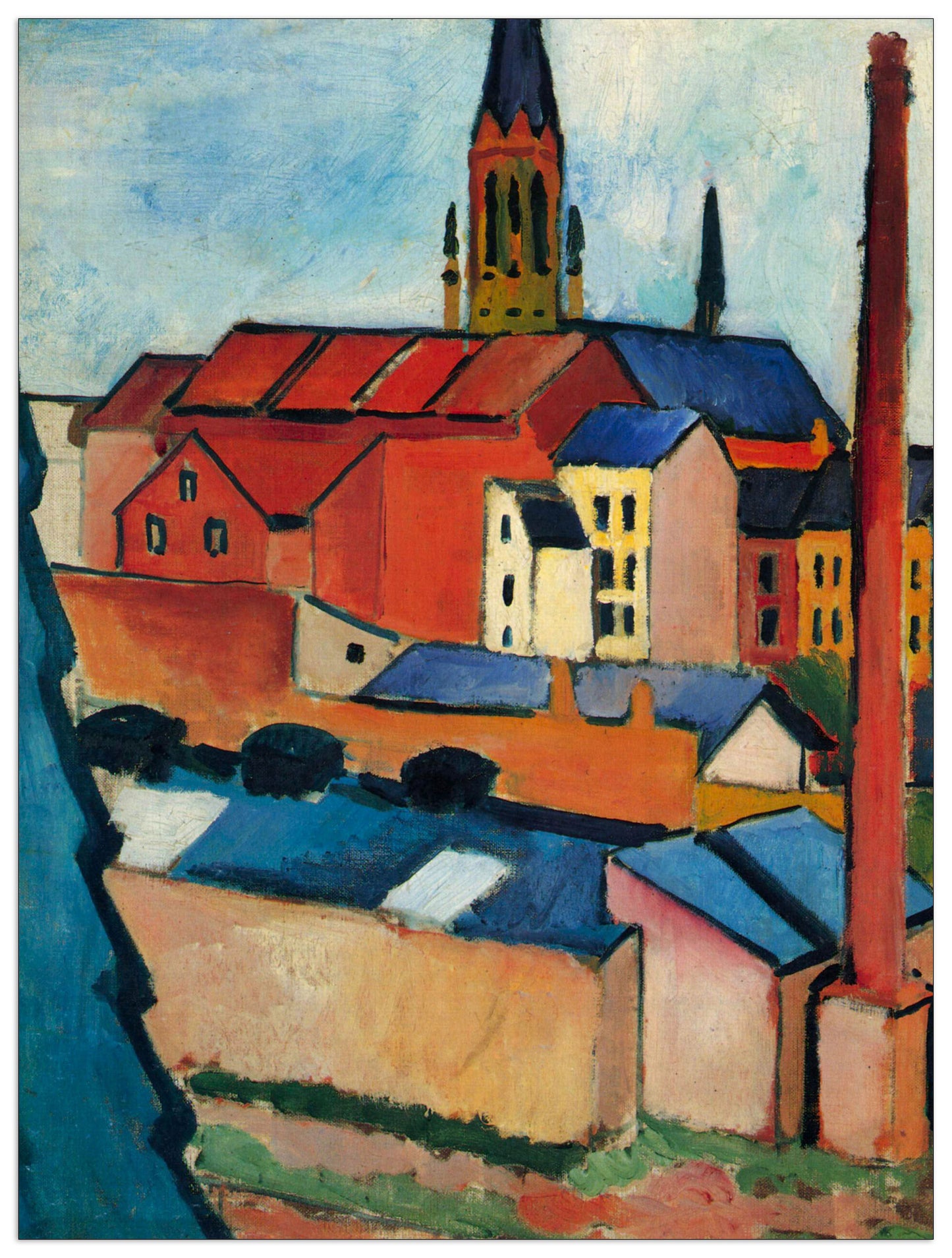 St. Mary's Church with houses and chimney cm 60x80