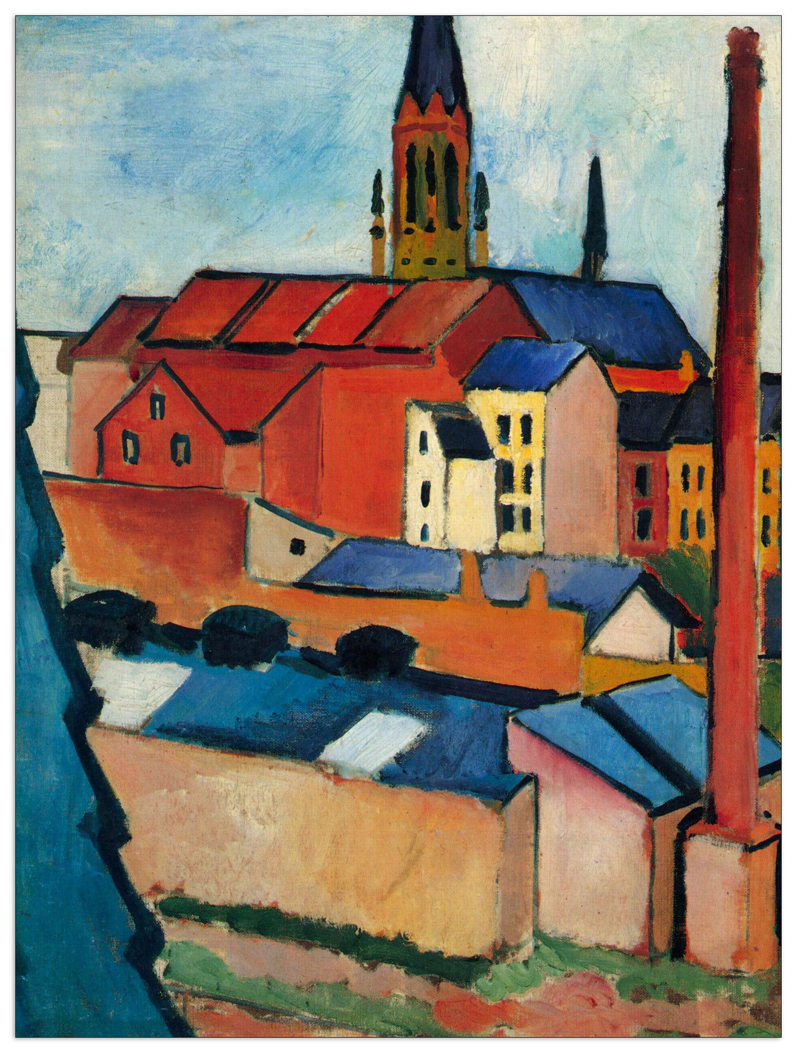 St. Mary's Church with houses and chimney cm 60x80