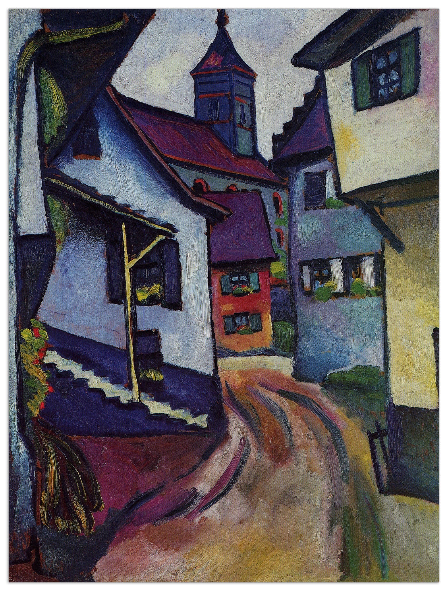 Street with a church in Kandern cm 90x120