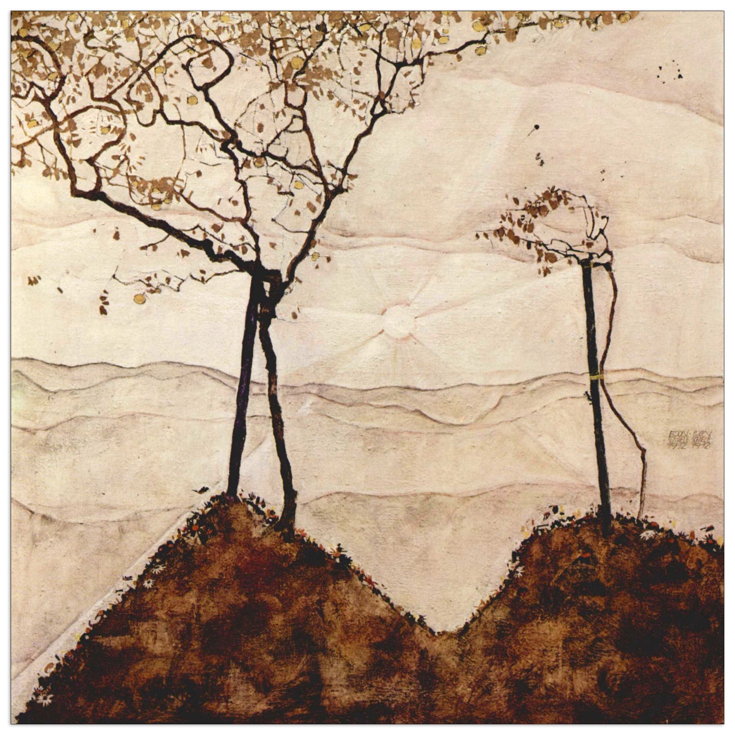 Autumn sun and trees cm 30x30