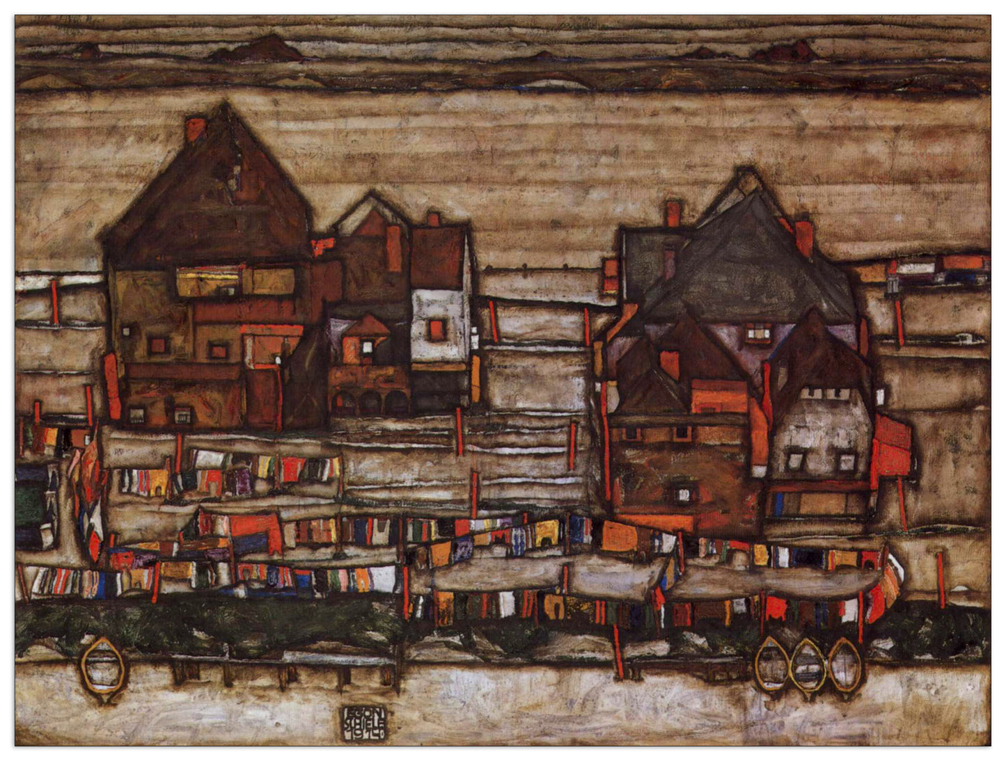 Houses with laundry lines and suburban cm 80x60