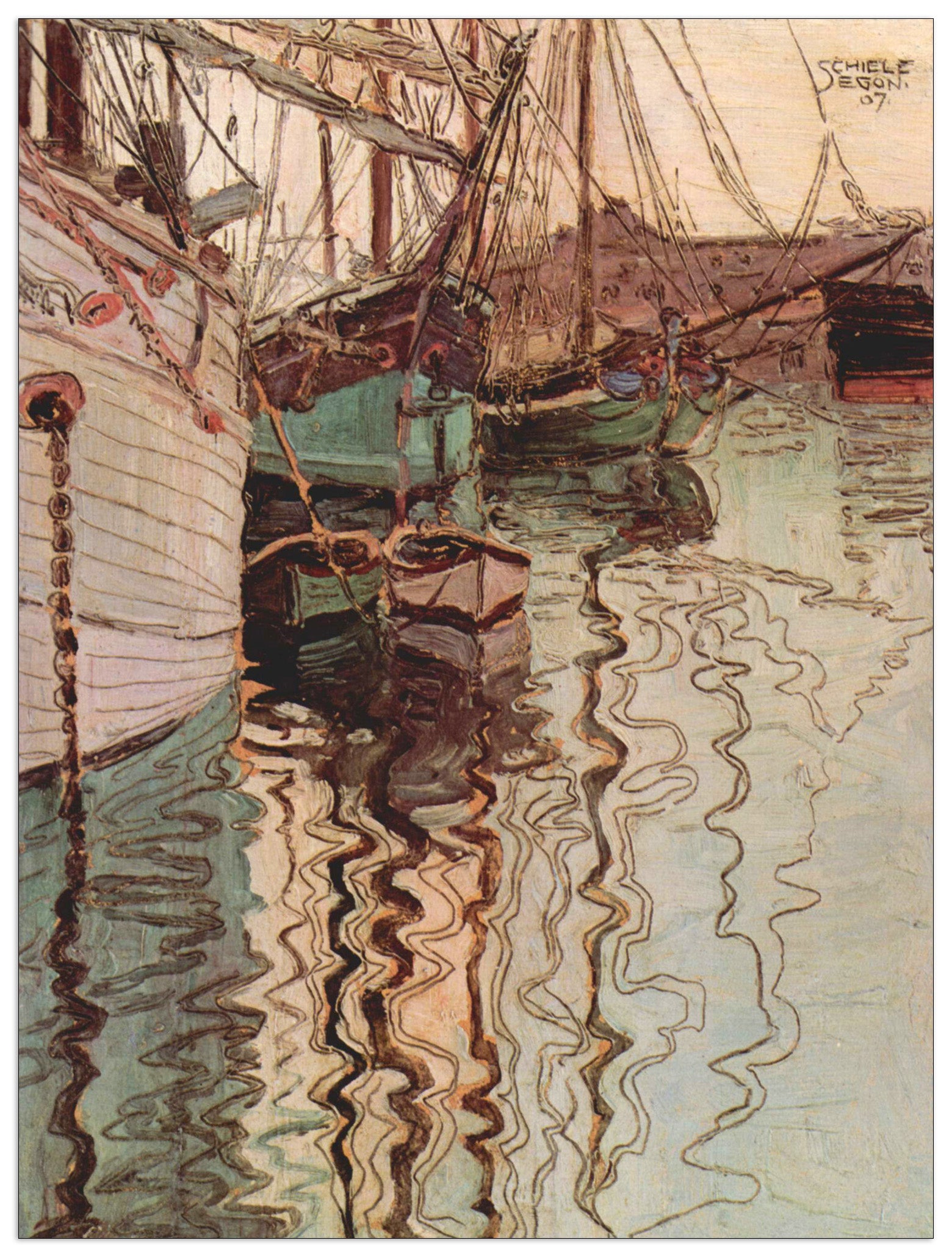 Sailboats in wellenbewegtem water (The port of Trieste) cm 90x120
