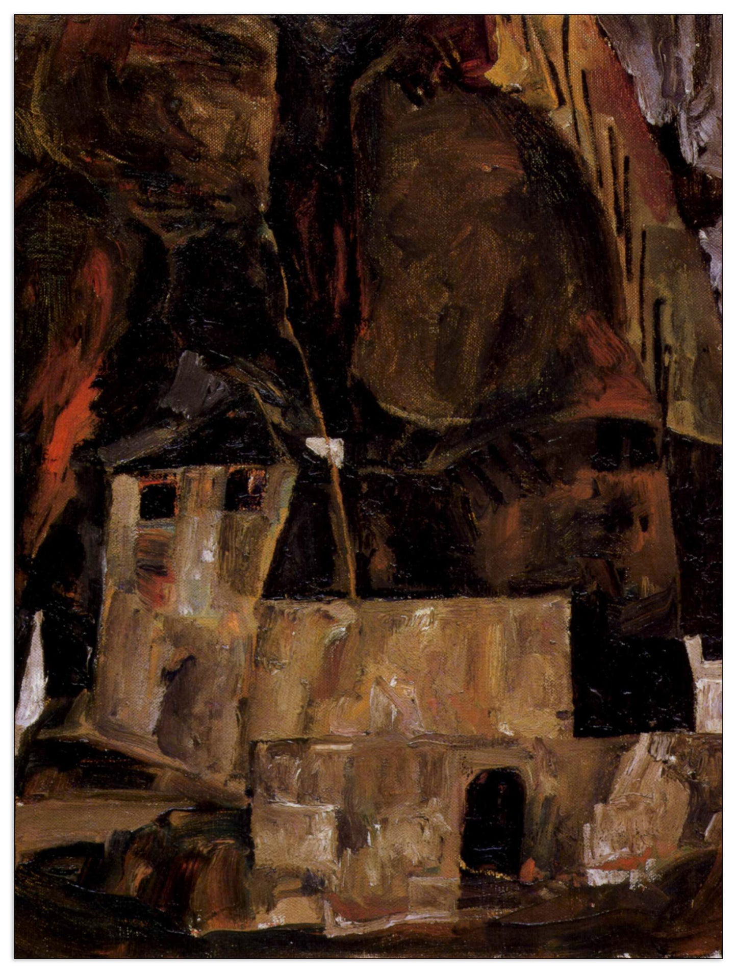 Wall and house and terrain with fence cm 90x120