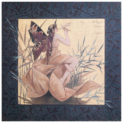 Winged nymph blowing amongst reeds cm 100x100