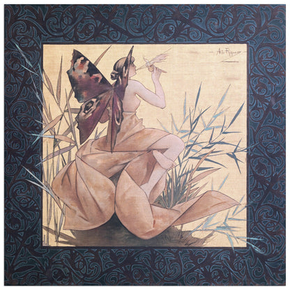 Winged nymph blowing amongst reeds cm 70x70