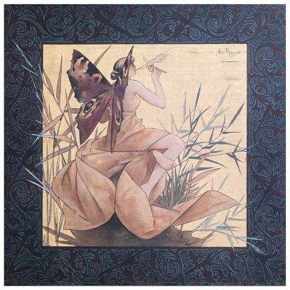 Winged nymph blowing amongst reeds cm 50x50