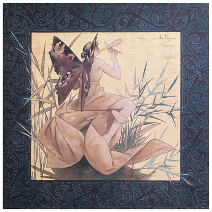 Winged nymph blowing amongst reeds cm 30x30