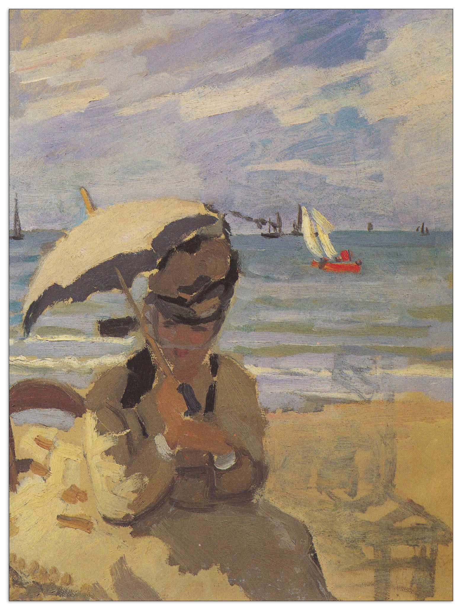 Camille Monet on the beach at Trouville cm 60x80