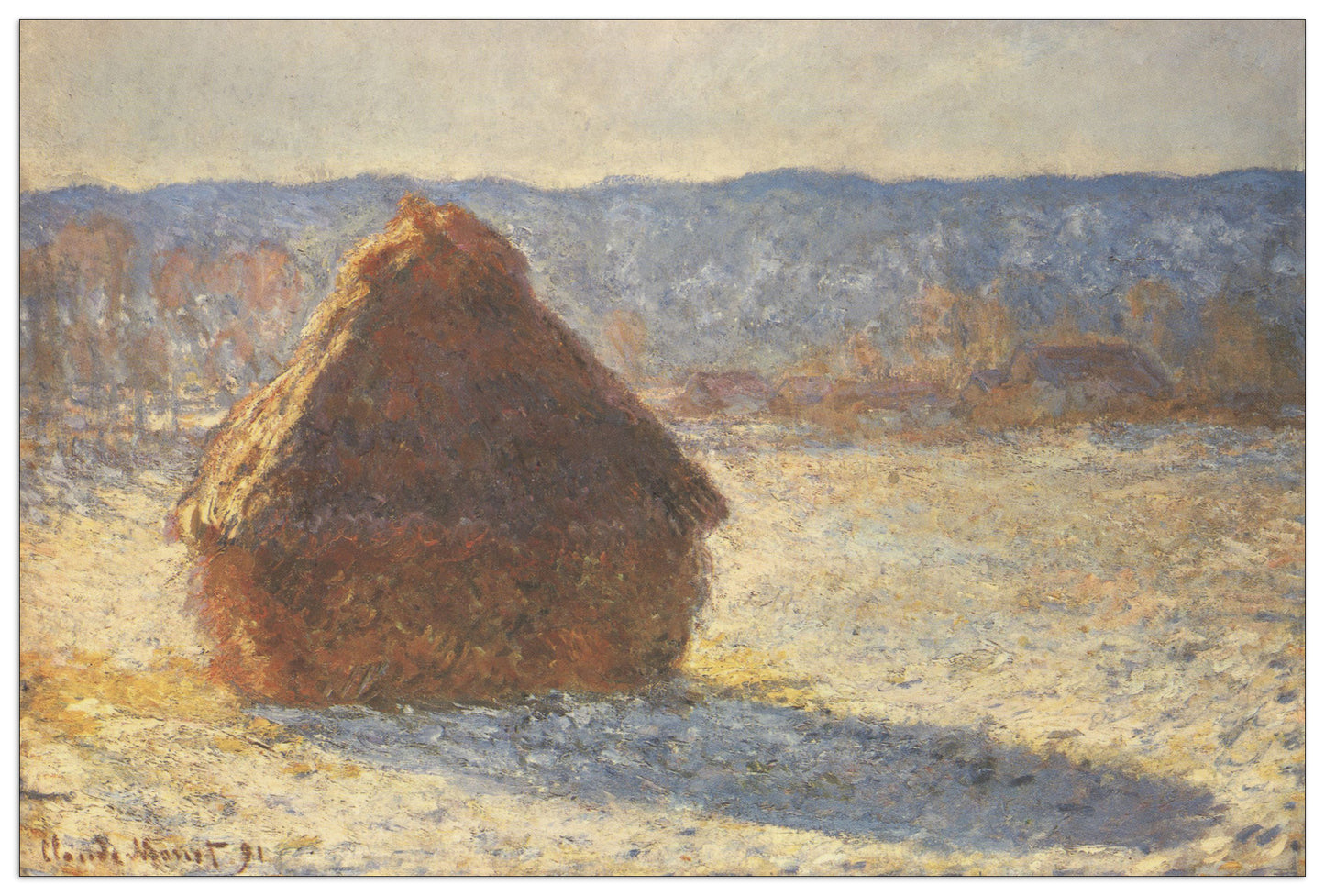 Haystacks, snow, morning cm 135x90