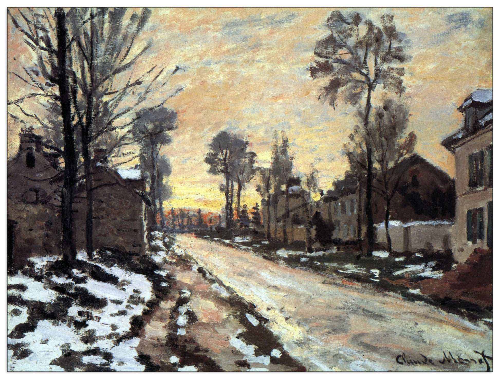 Road to Louveciennes, melting snow children, sunset cm 120x90
