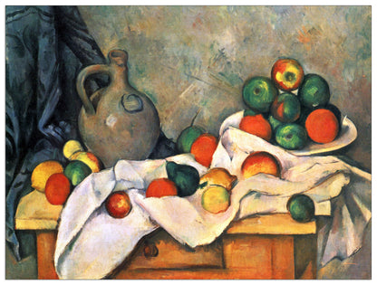 Still life, drapery, pitcher and fruit bowl cm 120x90