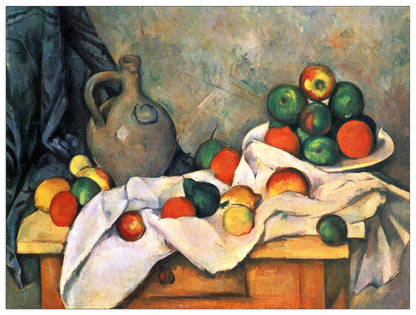 Still life, drapery, pitcher and fruit bowl cm 80x60