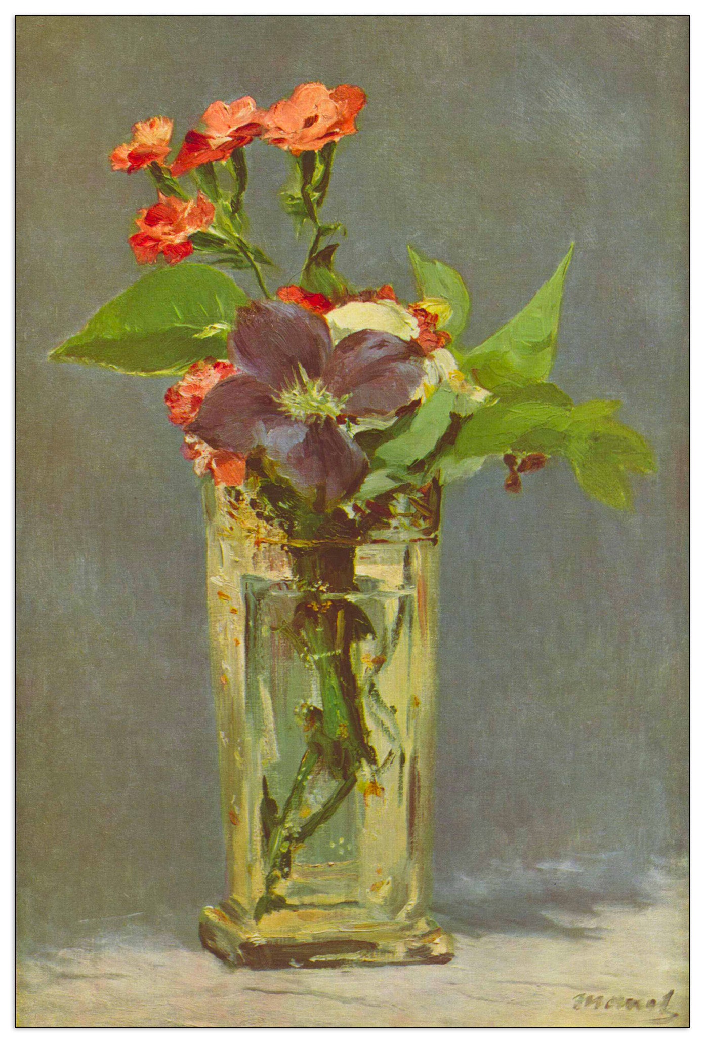 Carnations and Clematis in a Crystal Vase cm 60x90
