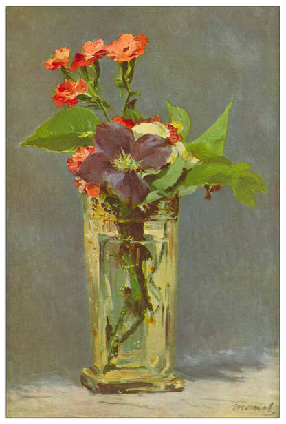 Carnations and Clematis in a Crystal Vase cm 60x90