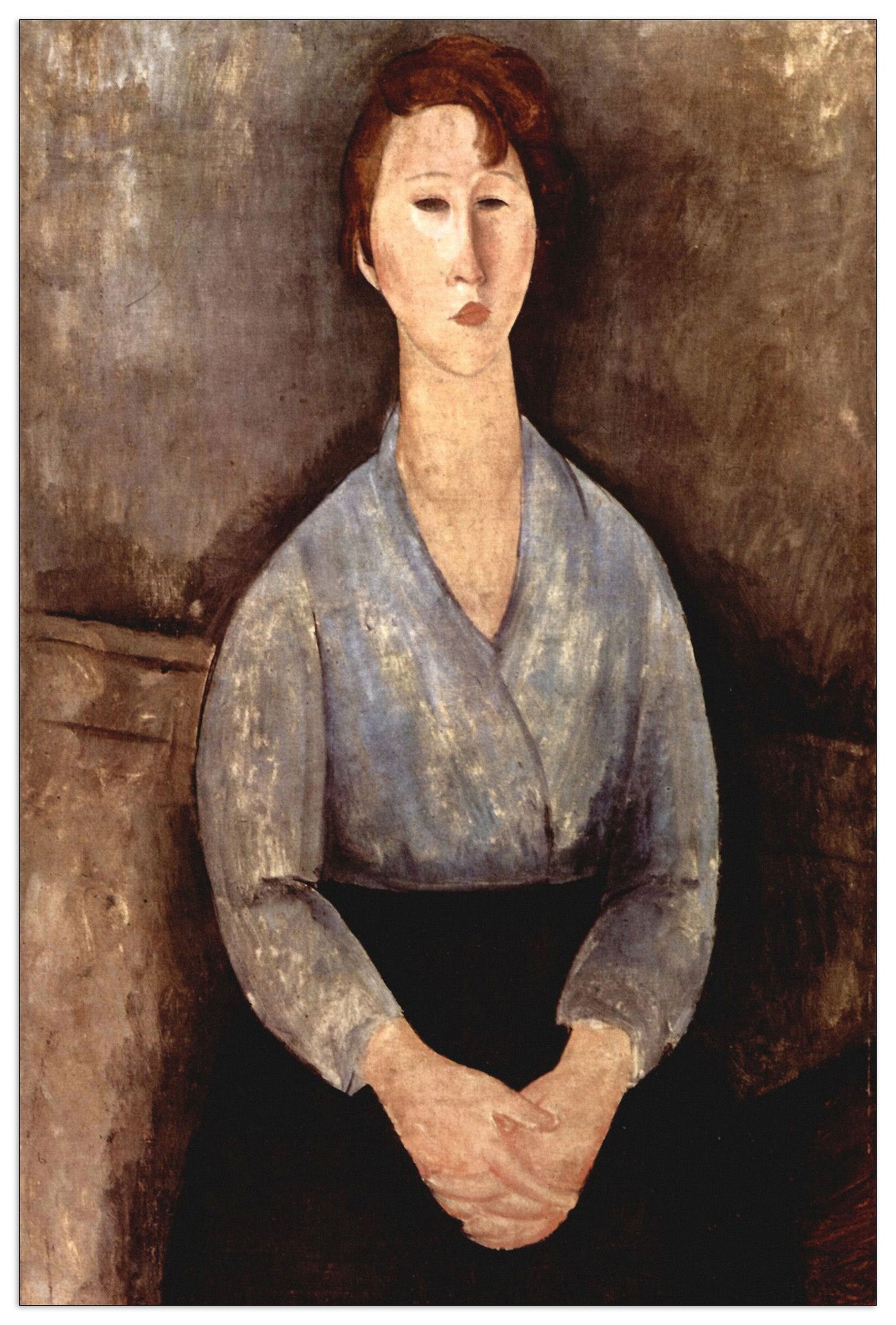 Sitting woman with blue blouse cm 90x135