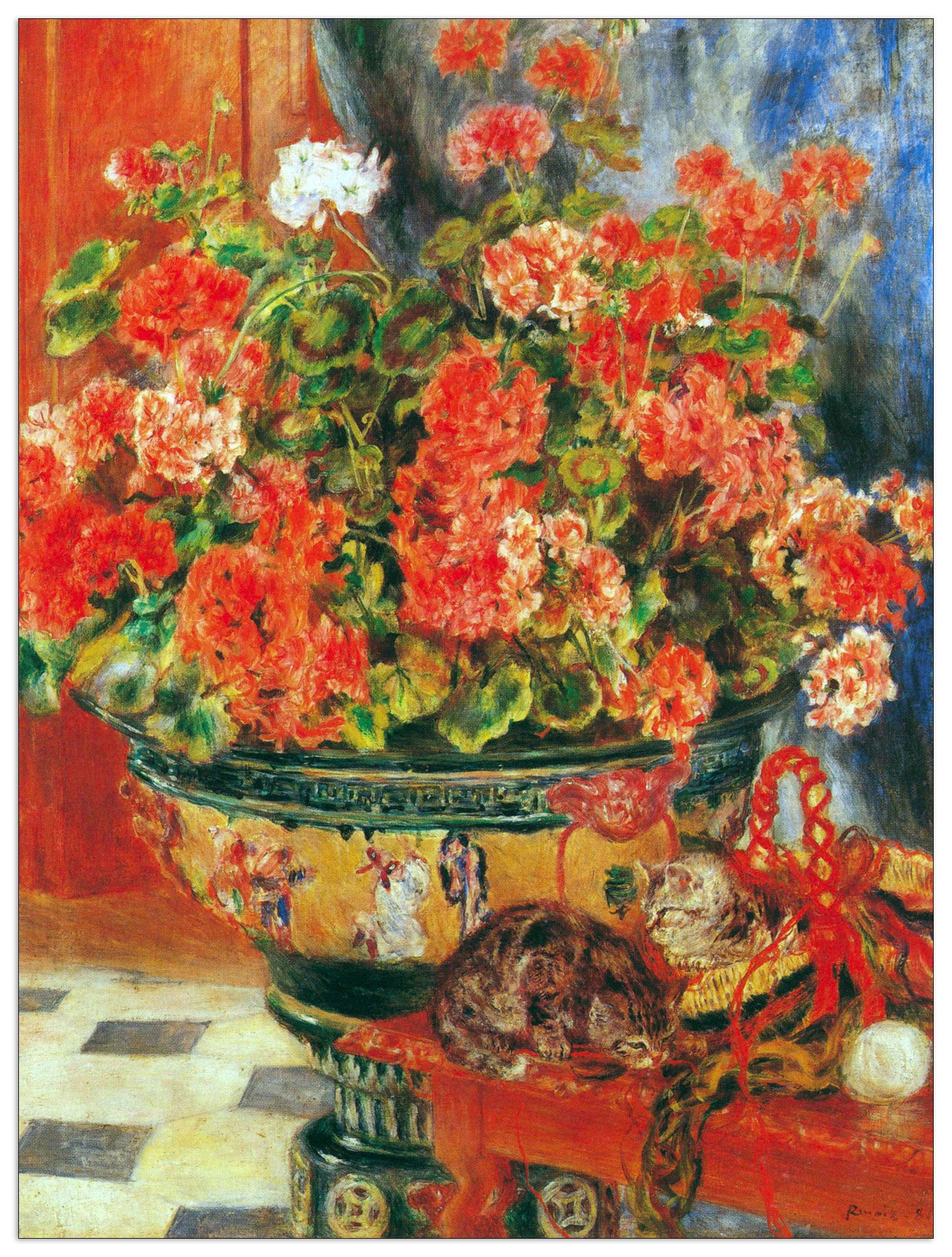 Geraniums and cats cm 60x80
