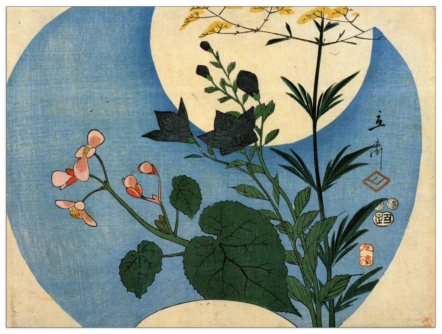 Autumn flowers with full moon cm 80x60