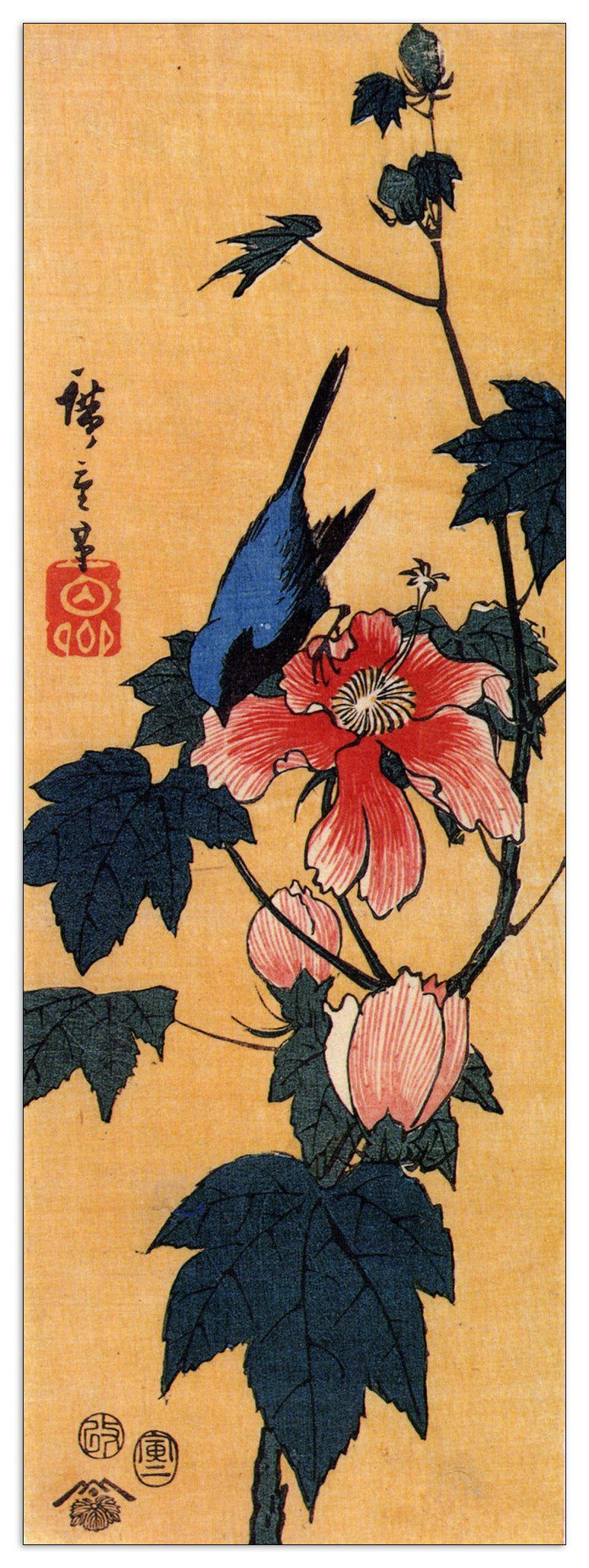 Bird on a hibiscus flower cm 50x140