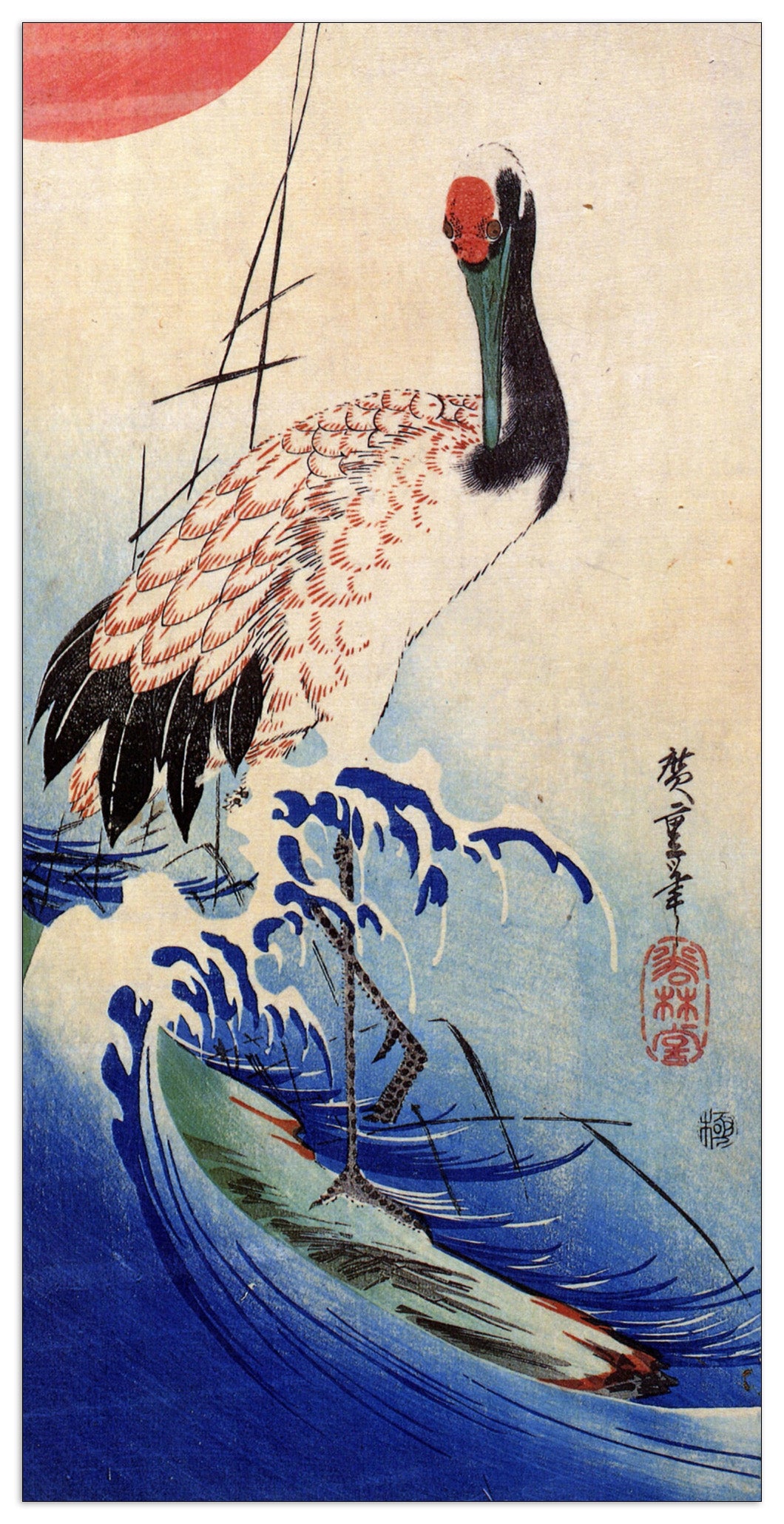 Crane and rising sun cm 50x100