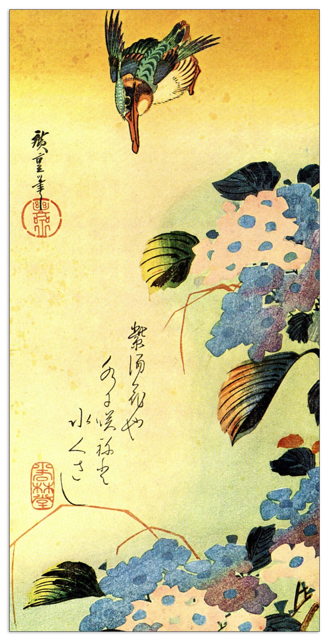 Kingfisher and Hydrangea cm 50x100