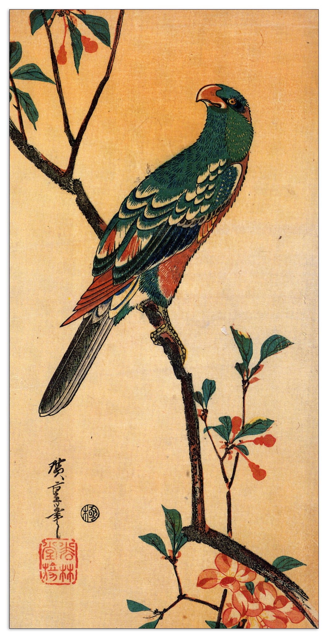 Parrot on a blooming branch cm 50x100