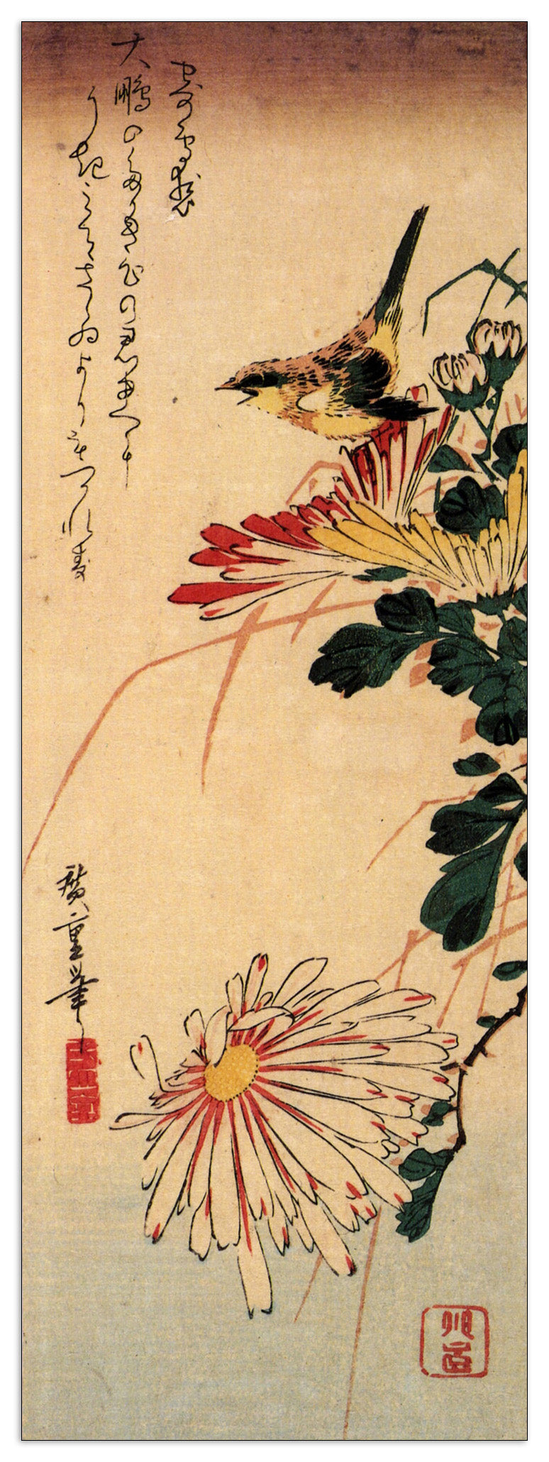 Small bird with chrysanthemum cm 50x140