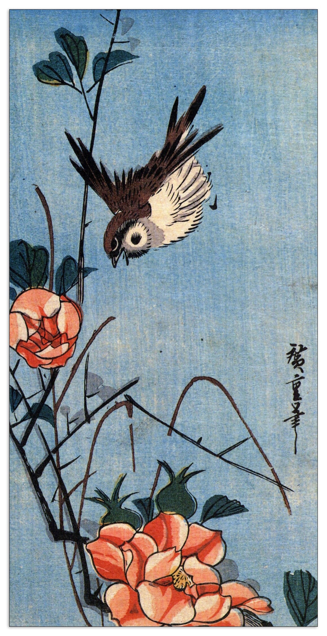 Sparrows and wild rose cm 50x100