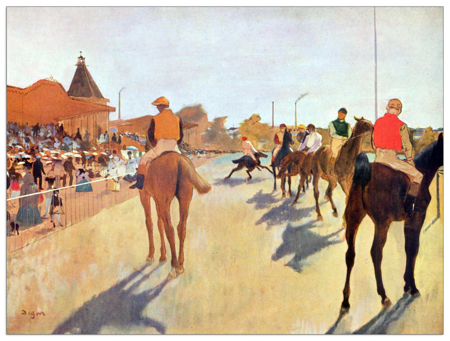 Jockeys in front of the grandstand cm 80x60