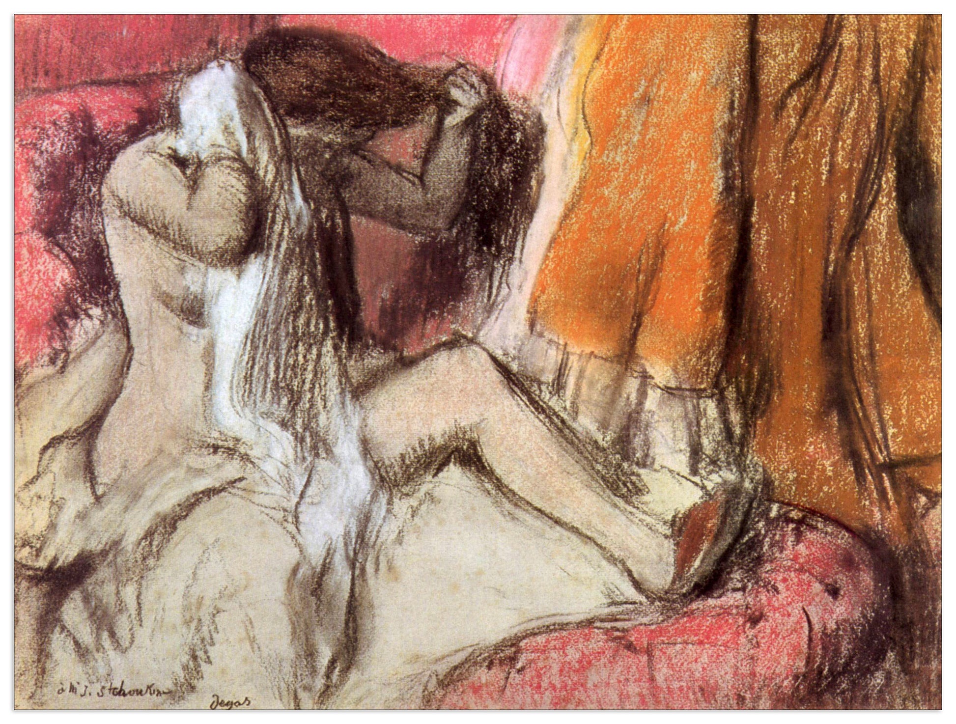 Seated female nude on a chaise lounge cm 80x60
