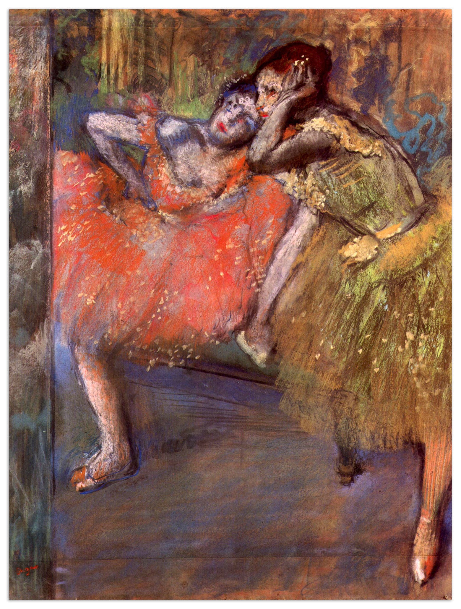 Two dancers behind the scenes cm 60x80