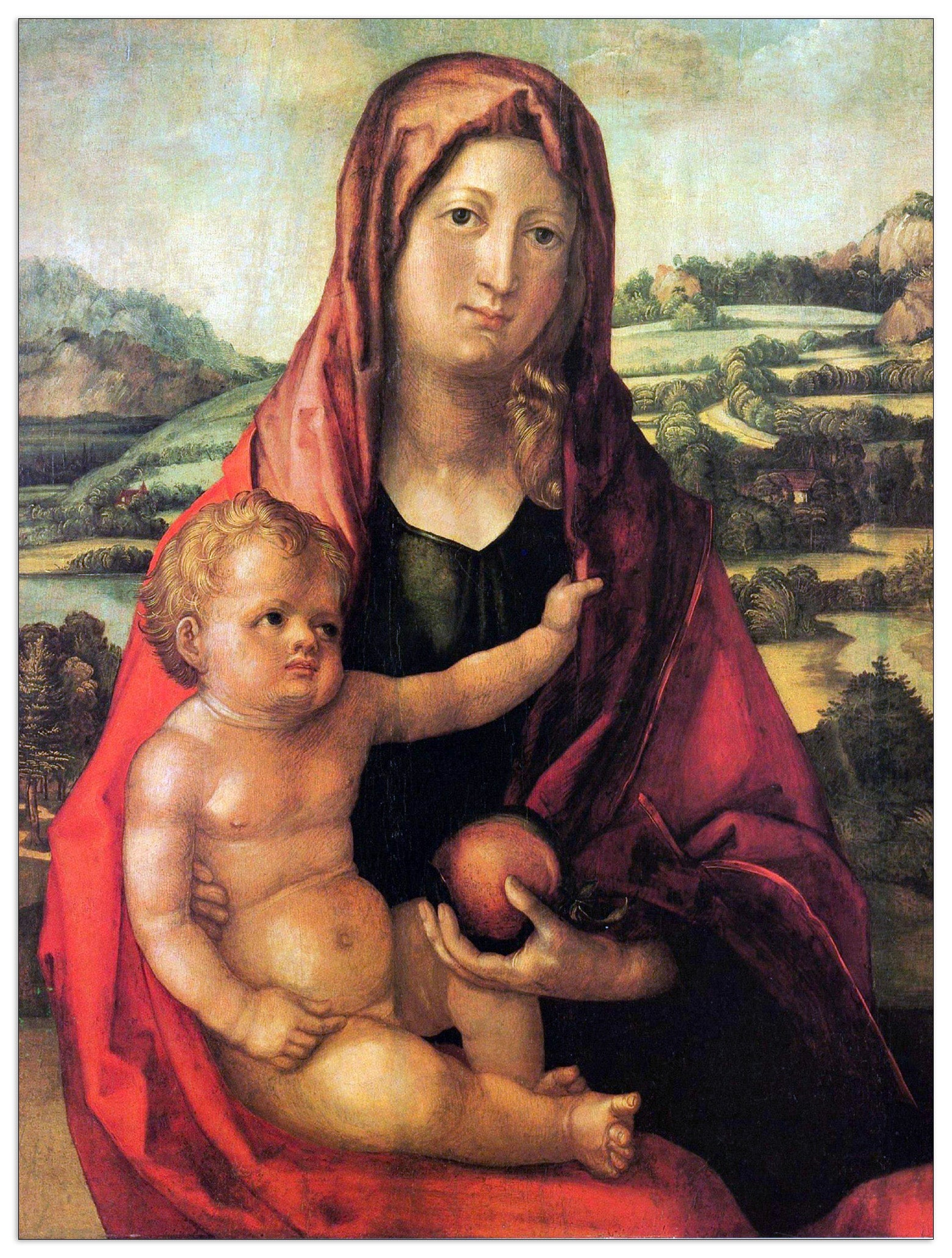 Mary with child against a landscape cm 60x80