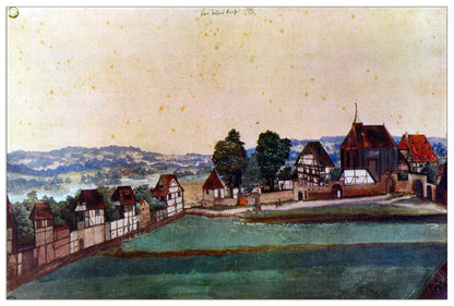 Nuremberg, Suburb with a church and cemetery from north cm 90x60