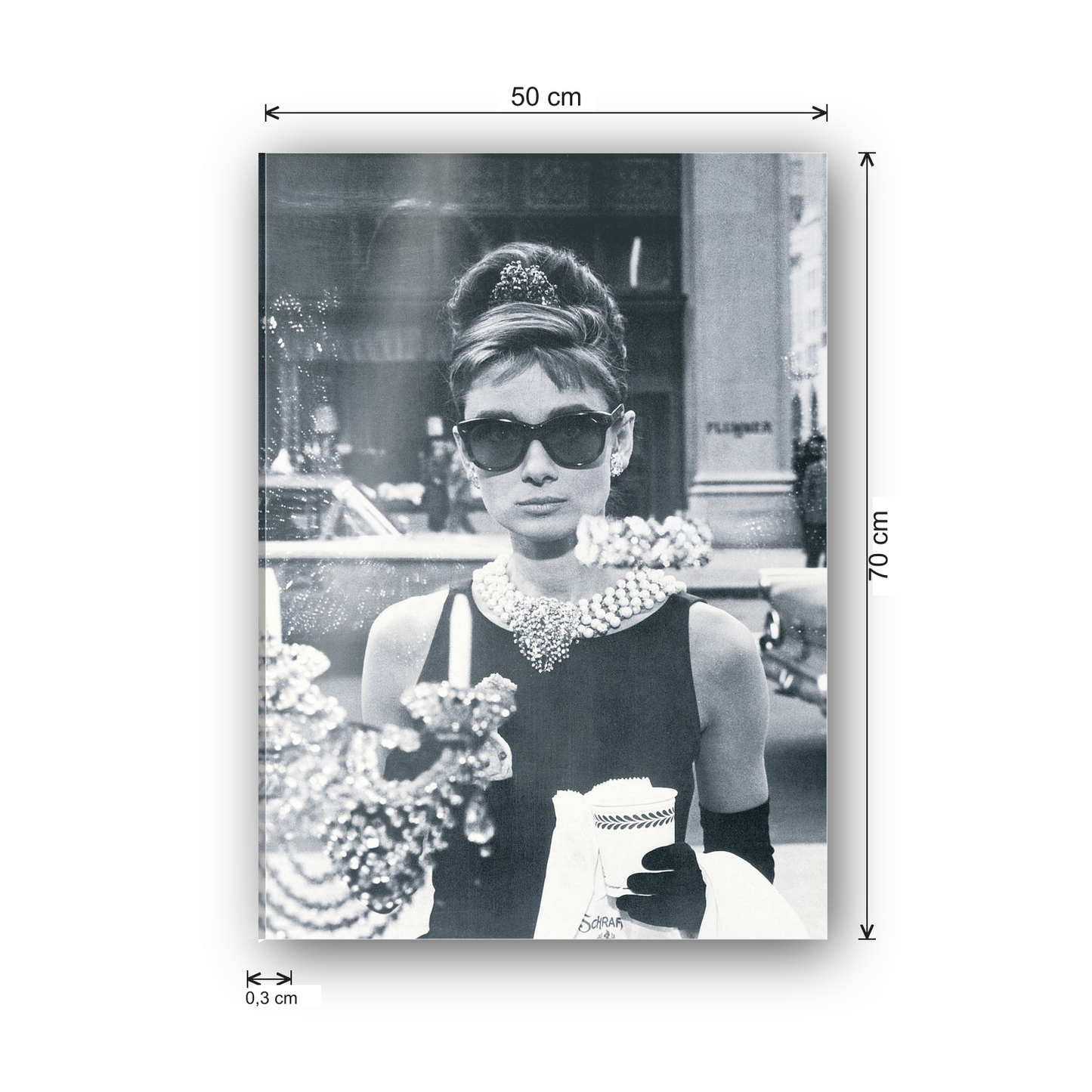 Homage to Audrey - Colazione da Tiffany cm 50x70 - misure