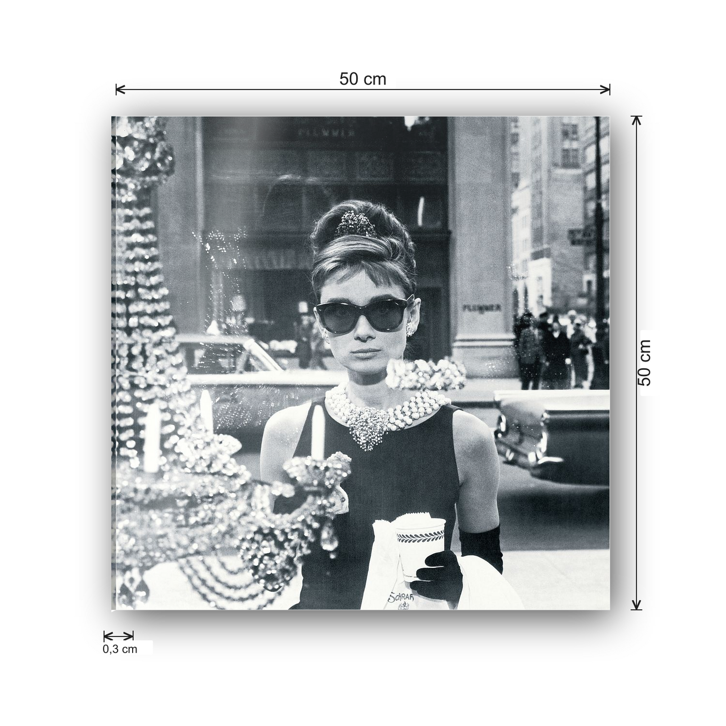 Homage to Audrey - Colazione da Tiffany cm 50x50 - misure
