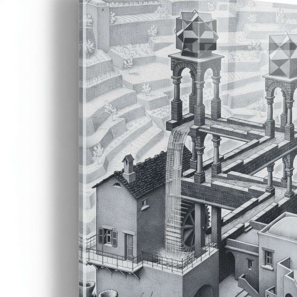 Homage to Escher - Waterfall,1961 - cm 50x70 - Pannello Acrilico