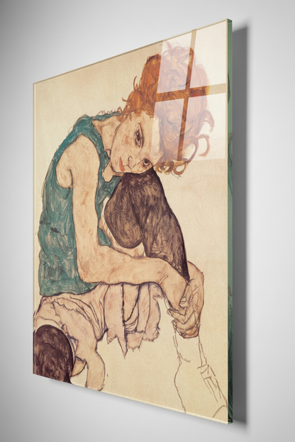 Homage to Schiele - Sitting Woman - cm 50x70 - Pannello Acrilico
