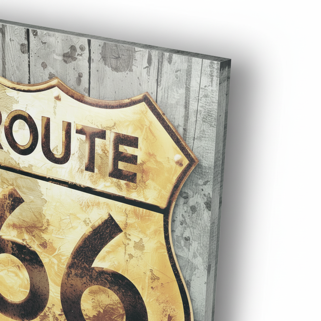 Route 66 Golden Sign - cm 50x70 - Pannello Acrilico