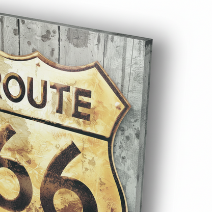 Route 66 Golden Sign - cm 50x70 - Pannello Acrilico