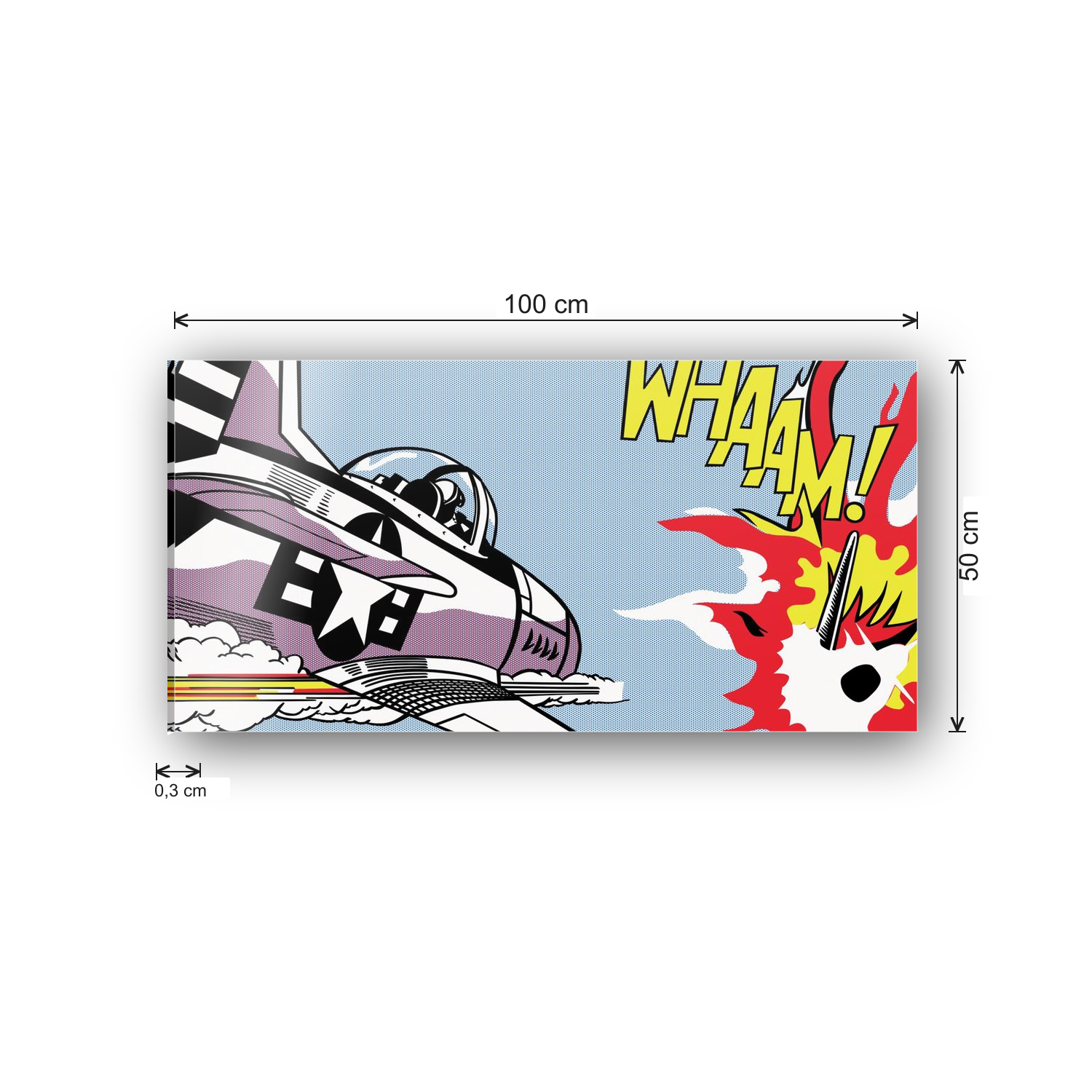 Homage to Lichtenstein - Whaam! 1963 cm 100x50 - misure