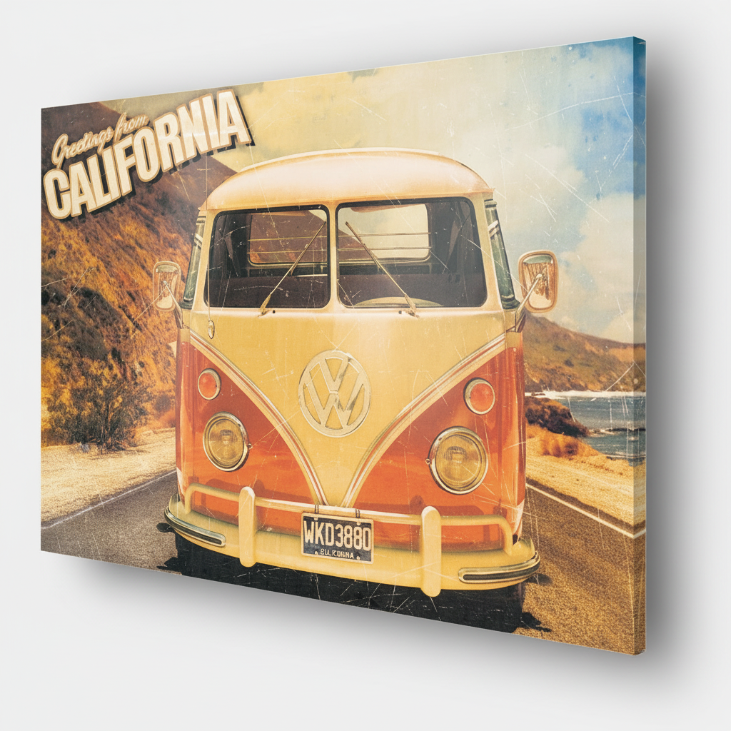 Greetings from California VW Camper van - cm 70x50 - Pannello Acrilico