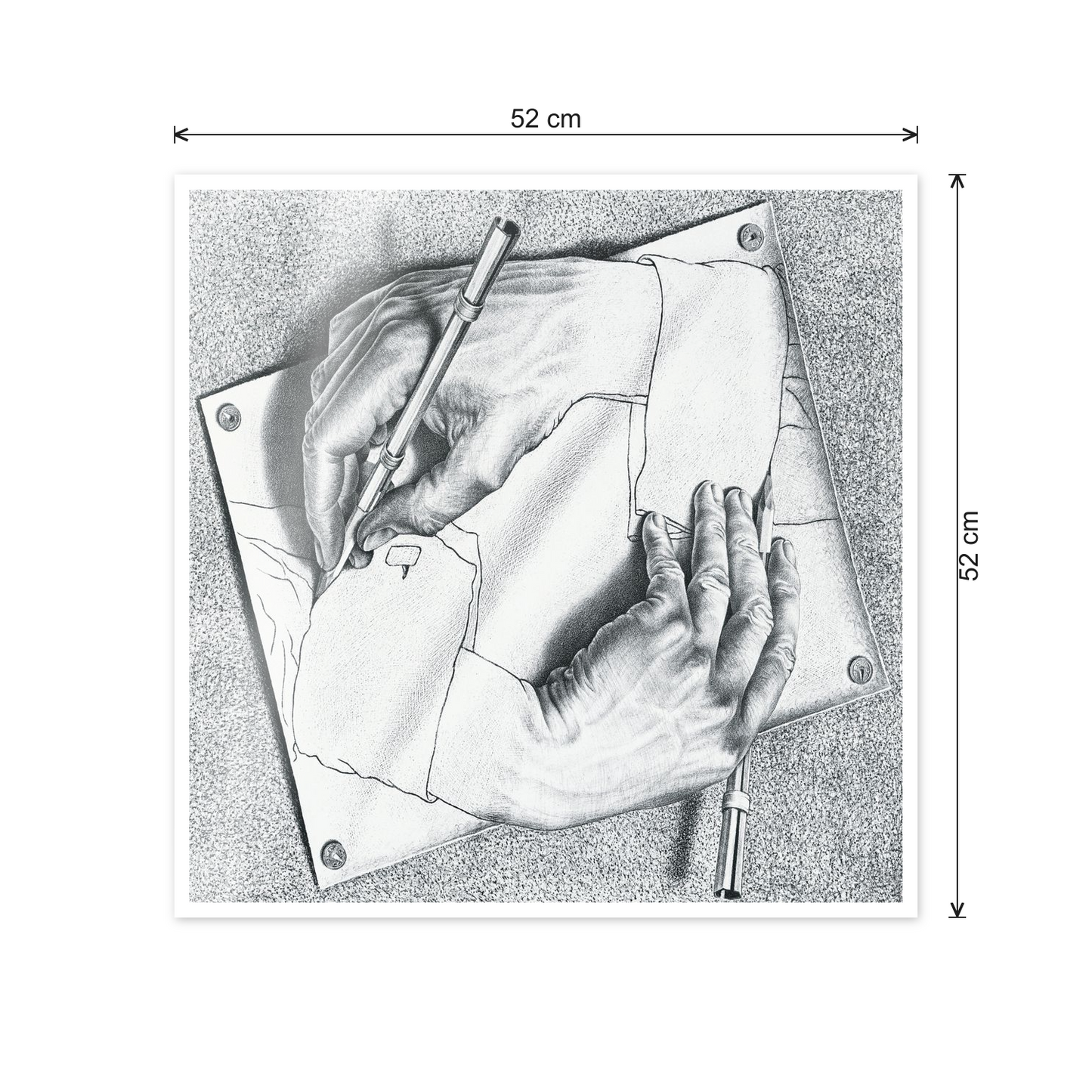 Homage to Escher - Drawing Hands, 1948 cm 50x50 - misure