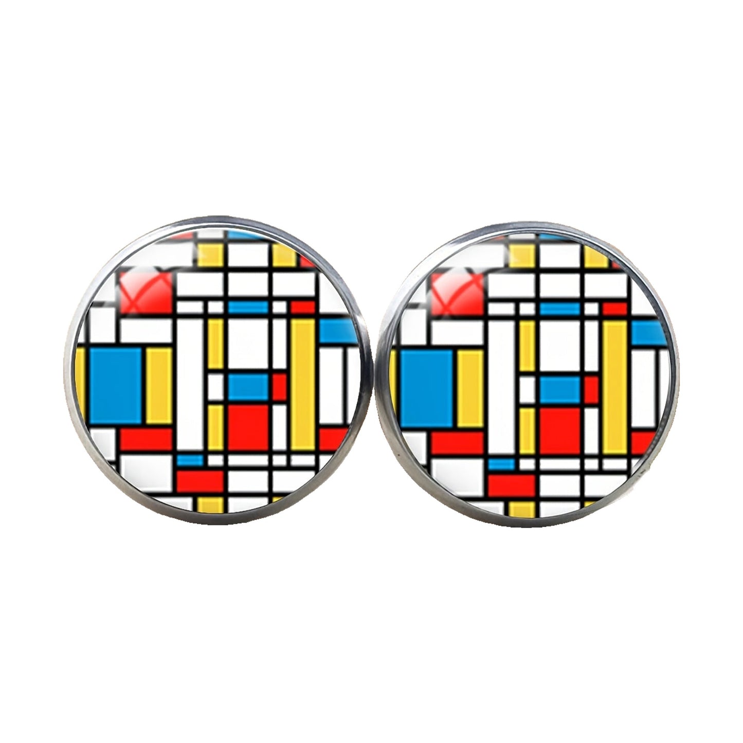 Orecchini Mondrian in acciaio inossidabile e smalto