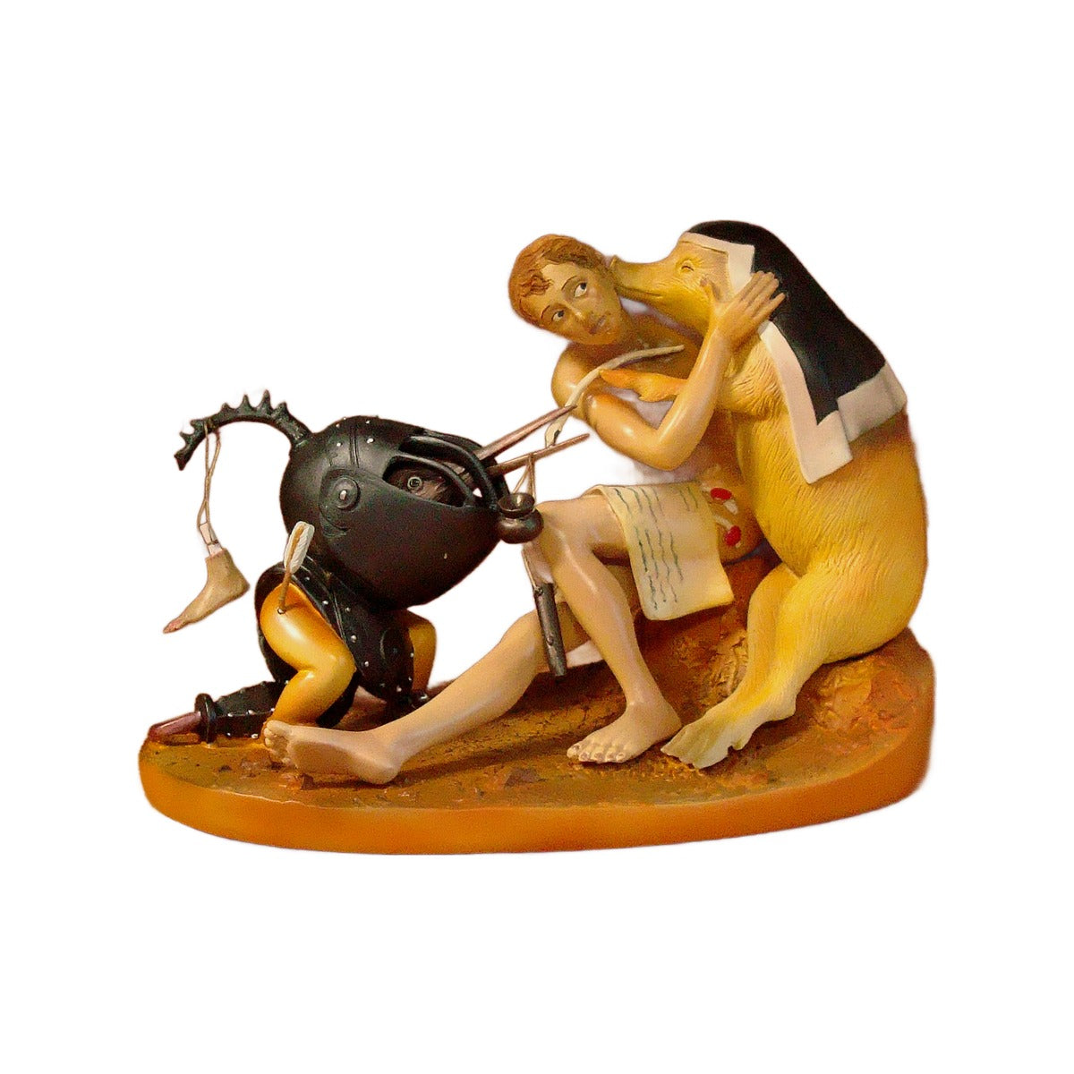 Hierenymus Bosch - Maiale con uomo e uccellom mostro - Scultura 3D Marmo resina