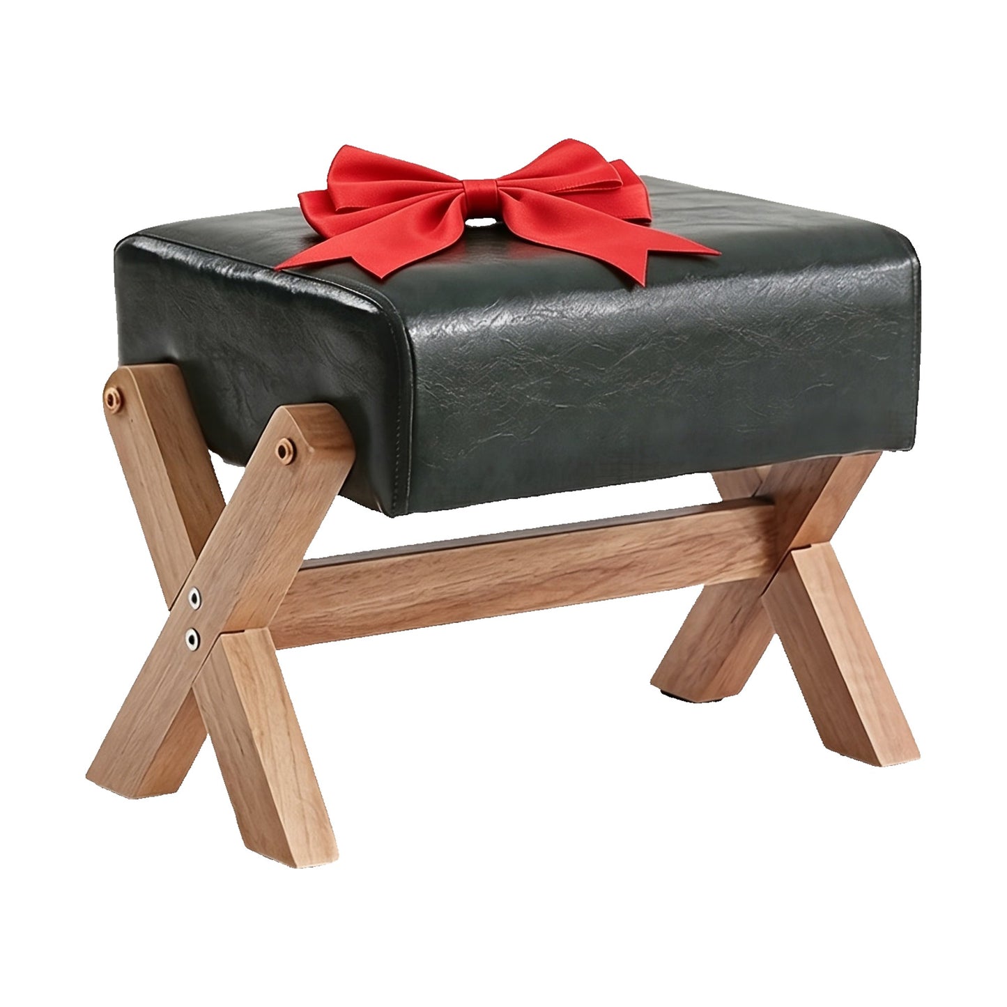 Panchetto in Legno Massello - Verde Scuro + Legno 32×26×27 cm