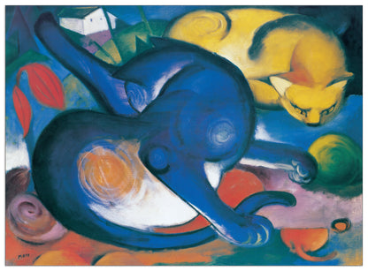 Zwei Katzenblau Und Gelb cm 100x73