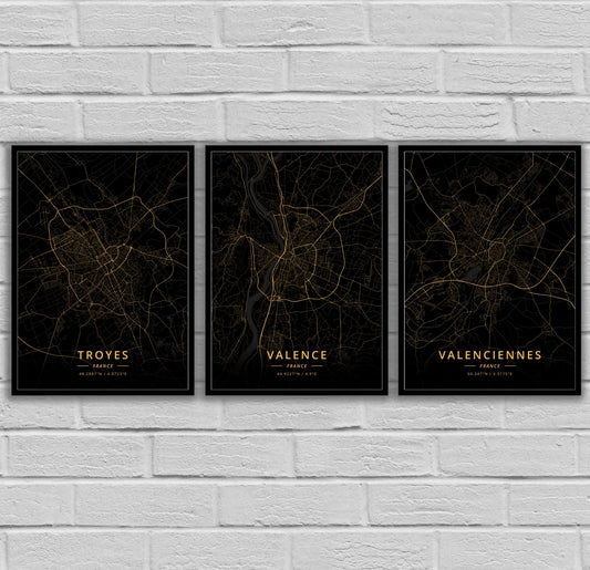 Poster Mappe di città francesi in oro