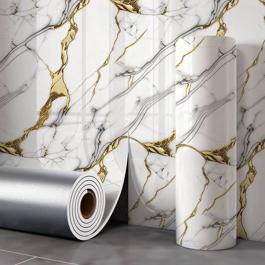 Adesivo murale Marmo bianco con venature oro