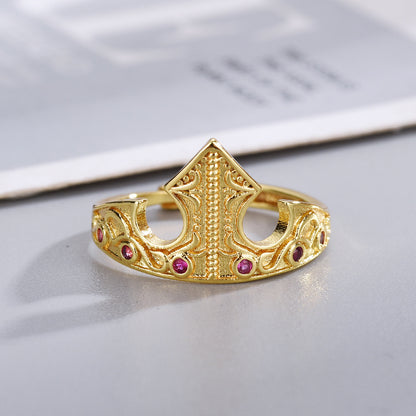 Anello giada corona rossa retrò