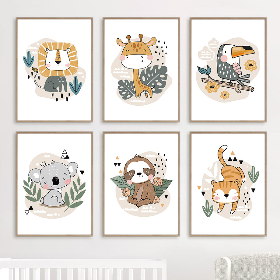 Poster Zebra leopardo panda carini