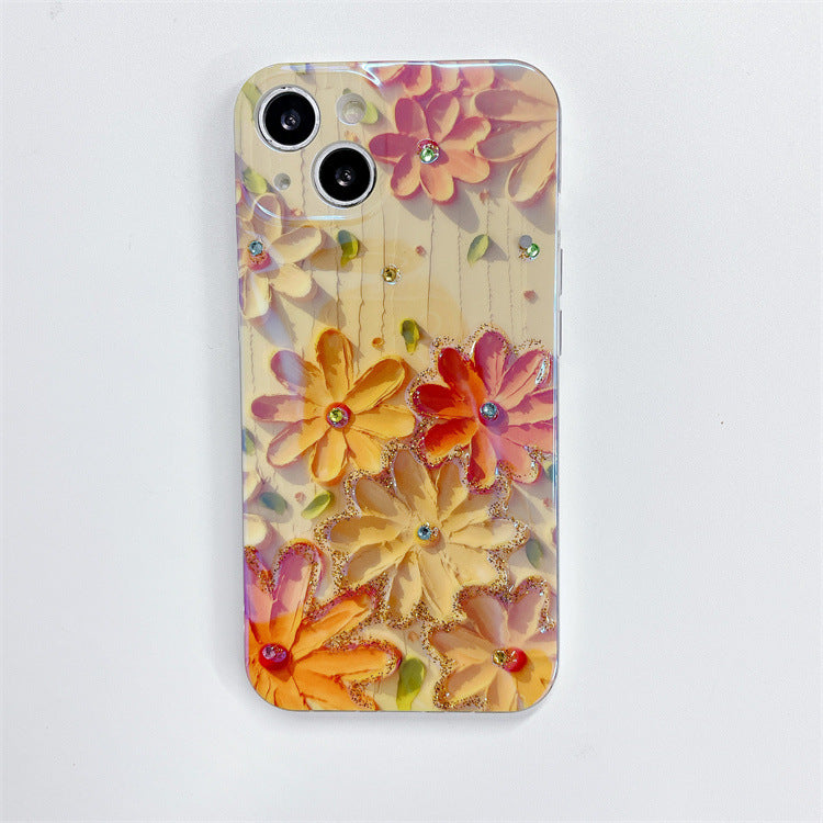 Cover telefono fiori strass giallo